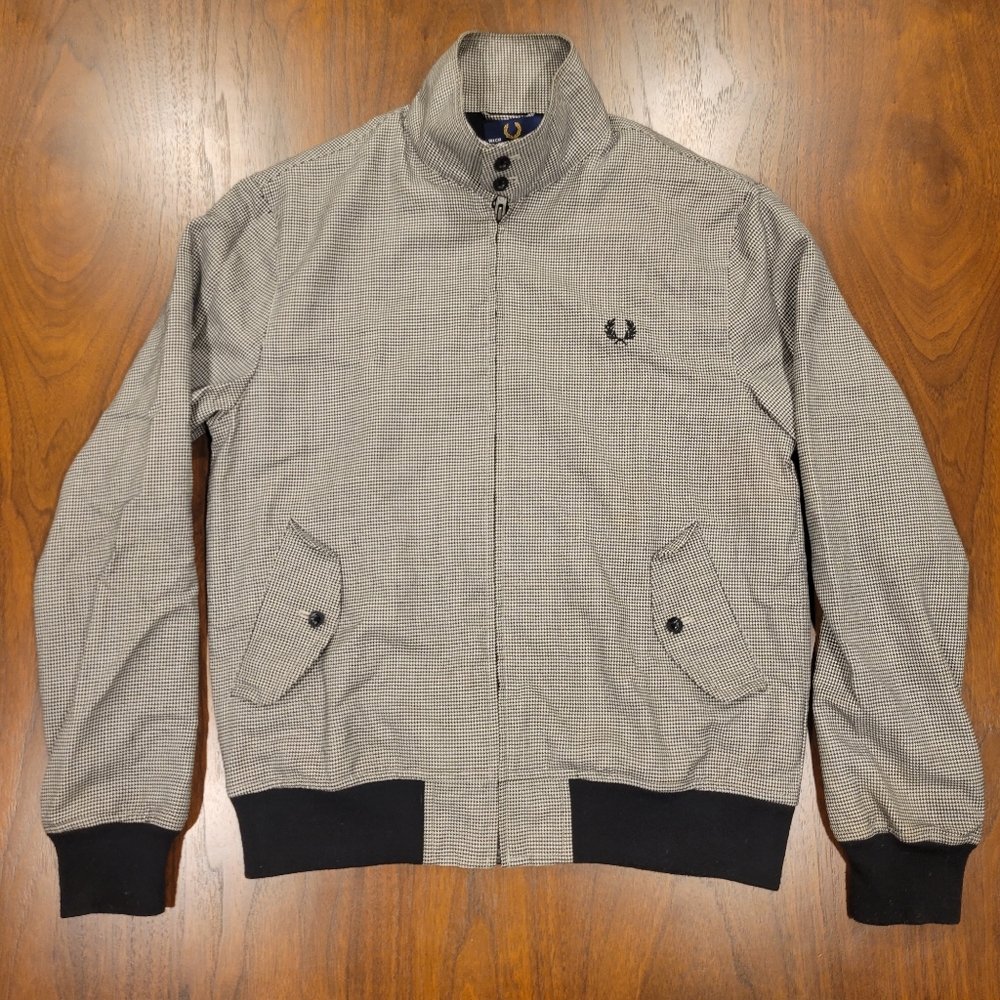 Fred Perry houndstooth 100% wool harrington jacket